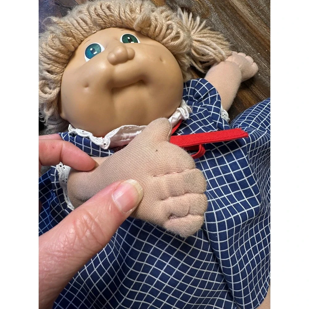 Vintage 1982 Cabbage Patch Kids Doll Coleco KT Factory Blonde Green Eyes Dress